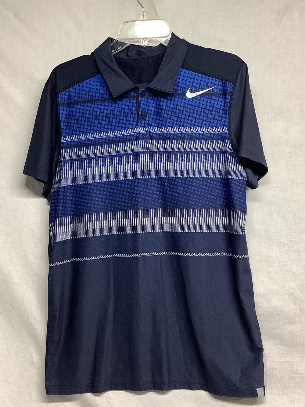 Nike Men’s Navy Blue Patterned Dri-FIT Polo Shirt Sz L